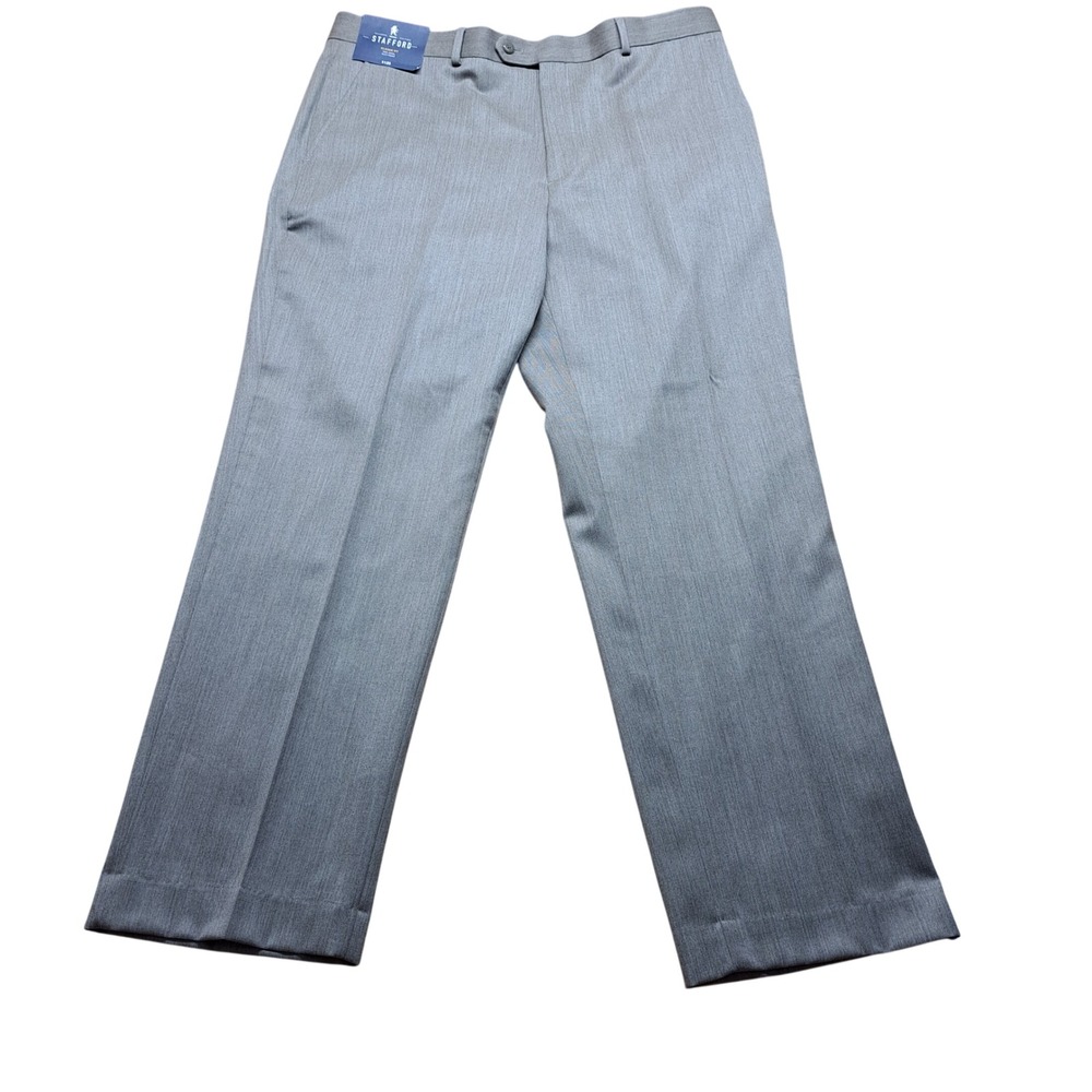 Stafford Dress Pants Mens 38x30 Grey Good 100% Wool Classic Fit Flat Front